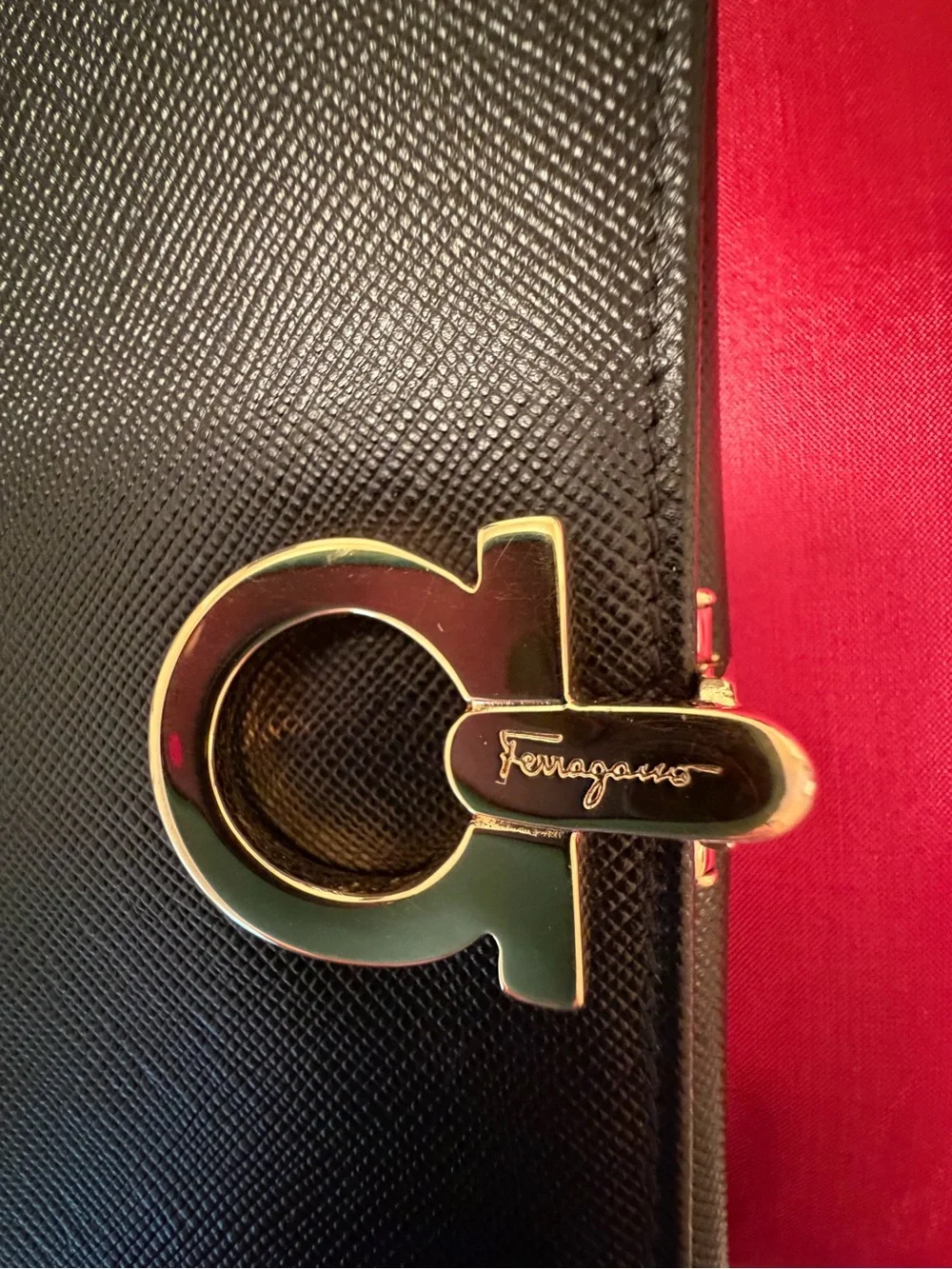 Salvatore Ferragamo Black Leather Long Wallet with Gold Gancini Accent - Picture 6 of 9